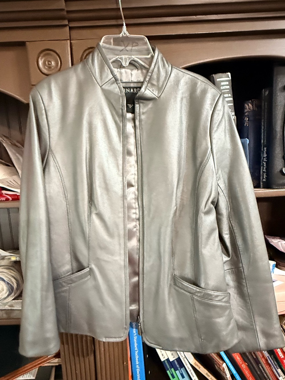 Bernardo Metallic Gray Leather Zip-Front Jacket